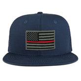 Thin Red American Flag Iron on Patch Flat Bill Ripstop Trucker Mesh Cap