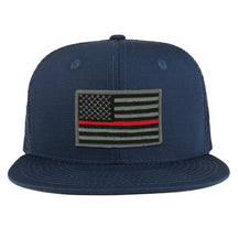 Thin Red American Flag Iron on Patch Flat Bill Ripstop Trucker Mesh Cap