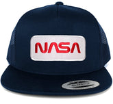 Armycrew Flexfit 5 Panel NASA Worm Red Text Embroidered Patch Snapback Mesh Trucker Cap