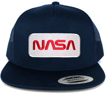 Armycrew Flexfit 5 Panel NASA Worm Red Text Embroidered Patch Snapback Mesh Trucker Cap
