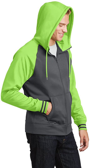 Men's Moisture-Wicking Varsity Two-Tone Fleece Full-Zip Hooded Jacket