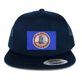 Armycrew New Virginia State Flag Patch 5 Panel Flatbill Snapback Mesh Cap - Navy