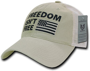 Armycrew Freedom Isn't Free American Flag Embroidered Unstructured Mesh Back Cap