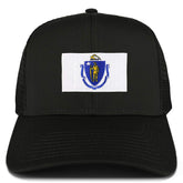 Armycrew New Massachusetts Home State Flag Embroidered Patch Mesh Trucker Cap - Black