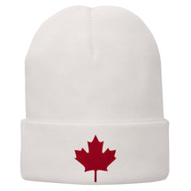 Canada Maple Leaf Embroidered Winter Cuff Long Beanie - Red Flag - Black