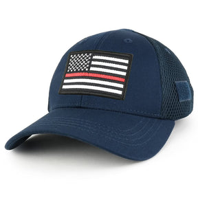 Thin RED Line American Flag Embroidered Patch Low Crown Adjustable Tactical Mesh Cap