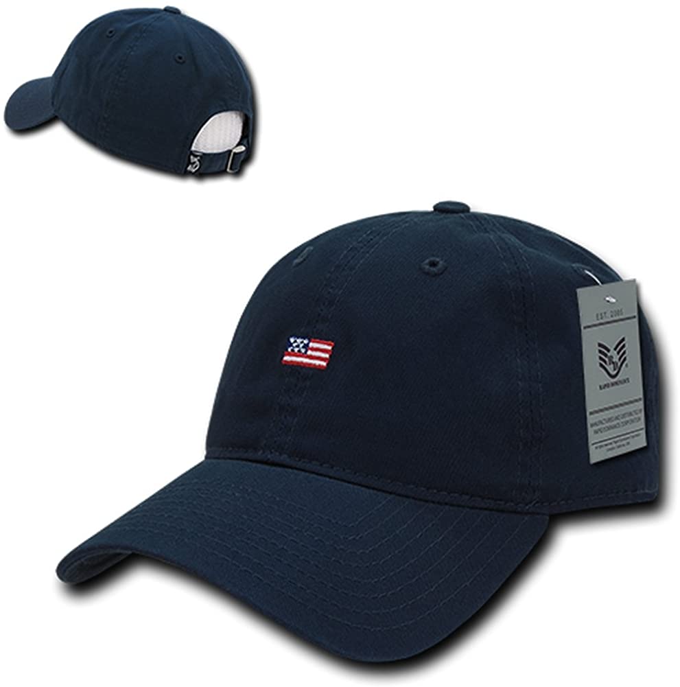 American Flag Denim Dad Hat - Embroidered Cotton Cap With Adjustable Strap, Dark Blue Low Profile