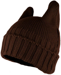 PUSSYHAT Warm Embellished Cat Ear Knit Winter Beanie Hat - Beige