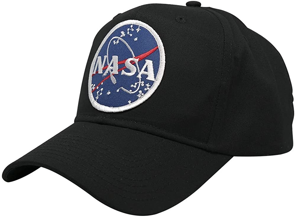 NASA Space Logo Embroidered Iron On Patch Snapback Cap - Plain Back - Black