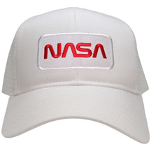 NASA Worm Red Text Embroidered Iron On Patch Snapback Trucker Mesh Cap - Black