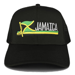 Jamaica Flag and Text Embroidered Cutout Iron on Patch Adjustable Mesh Trucker Cap