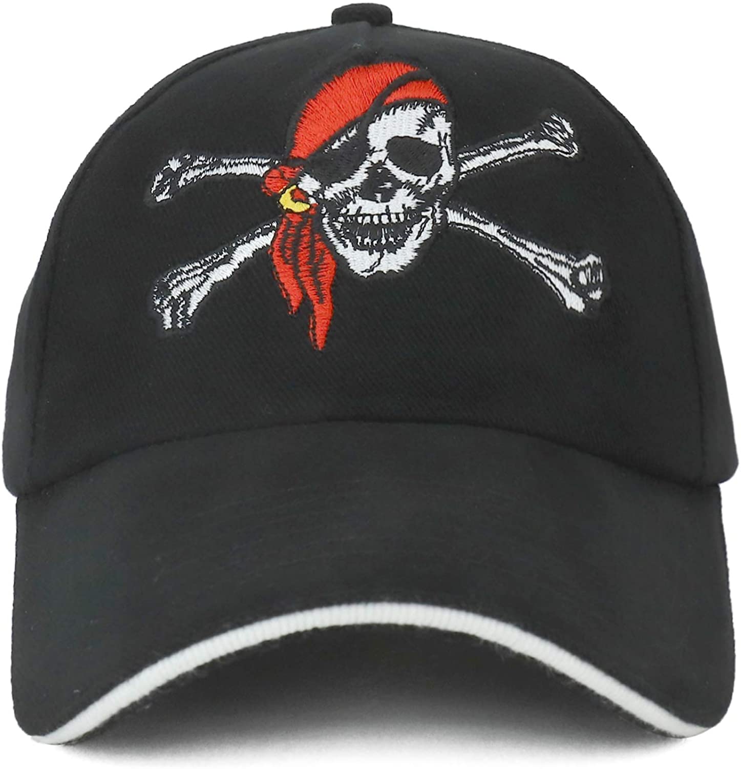 Armycrew Pirate Skull Embroidered Sandwich Bill 5 Panel Cotton Cap