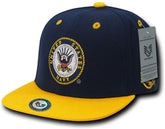Military Retro Flat Bill Snapback Embroidered Cap - Navy