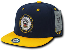 Military Retro Flat Bill Snapback Embroidered Cap - Navy