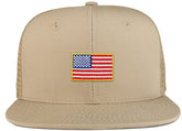 Small American Flag Iron on Patch Flat Bill Ripstop Trucker Mesh Cap
