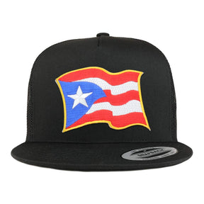 Armycrew 5 Panel Puerto Rico Waving Flag Patch Flatbill Mesh Cap