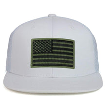 Armycrew Youth Kid's Olive American Flag Patch Flat Bill Snapback Trucker Cap