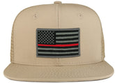 Thin Red American Flag Iron on Patch Flat Bill Ripstop Trucker Mesh Cap