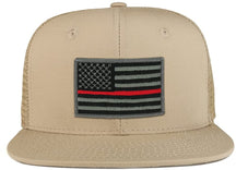 Thin Red American Flag Iron on Patch Flat Bill Ripstop Trucker Mesh Cap
