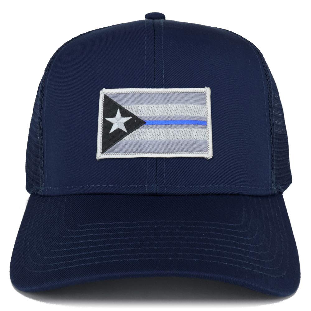 Armycrew Puerto Rico Thin Blue Line Flag Patch Structured Mesh Trucker Cap