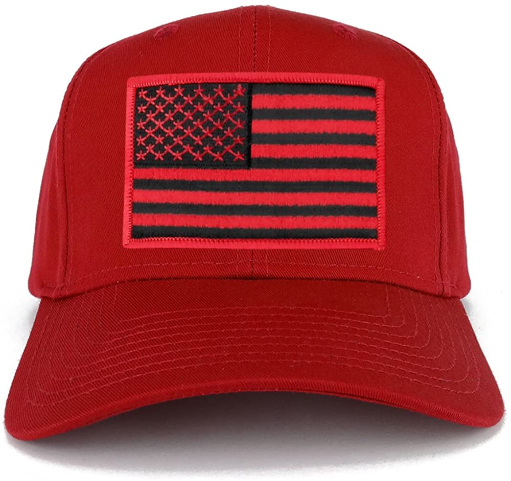 USA American Flag Logo Embroidered Iron On Patch Snap Back Cap - RED