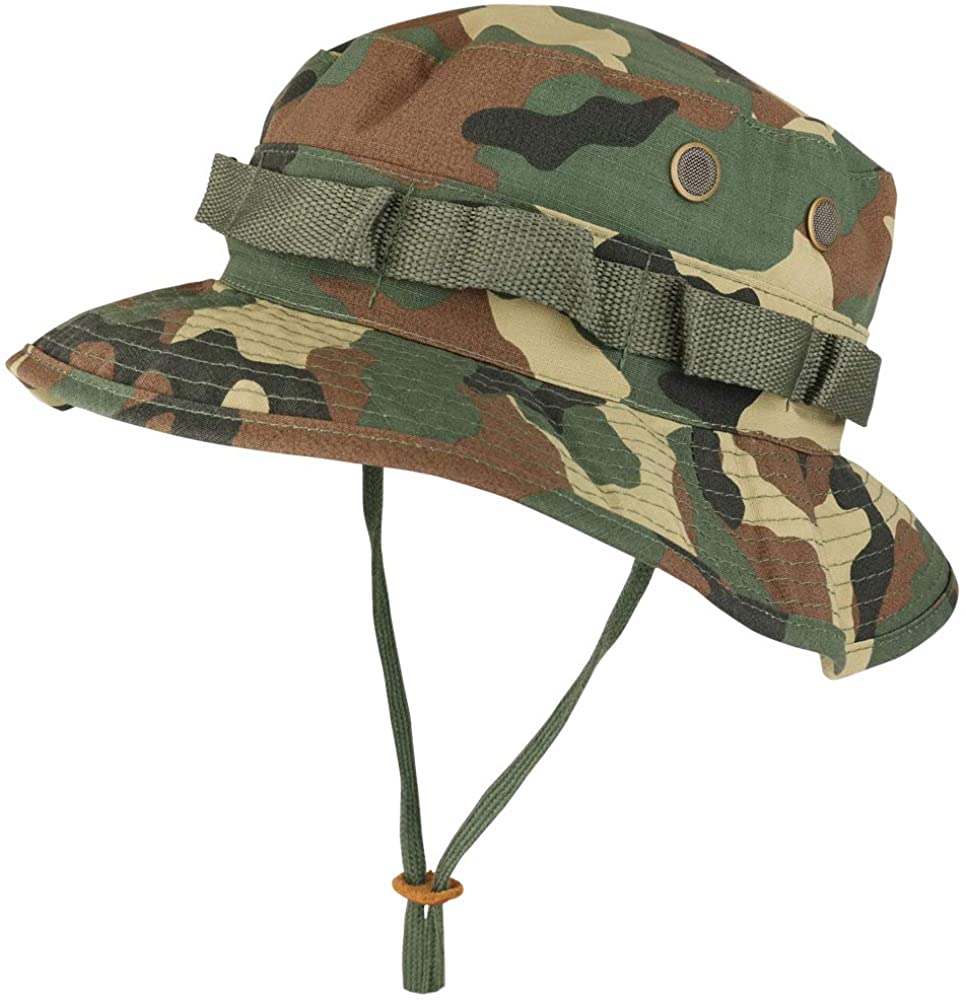 Armycrew Ripstop Tear Resistant Cotton Jungle Boonie Cap with Chin Strap