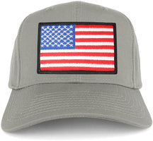 USA American Flag Logo Embroidered Iron On Patch Snap Back Cap - Grey