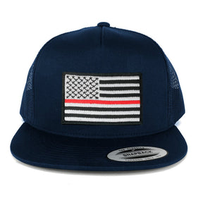 Flexfit 5 Panel American Flag Patched Snapback Mesh Back Navy Cap