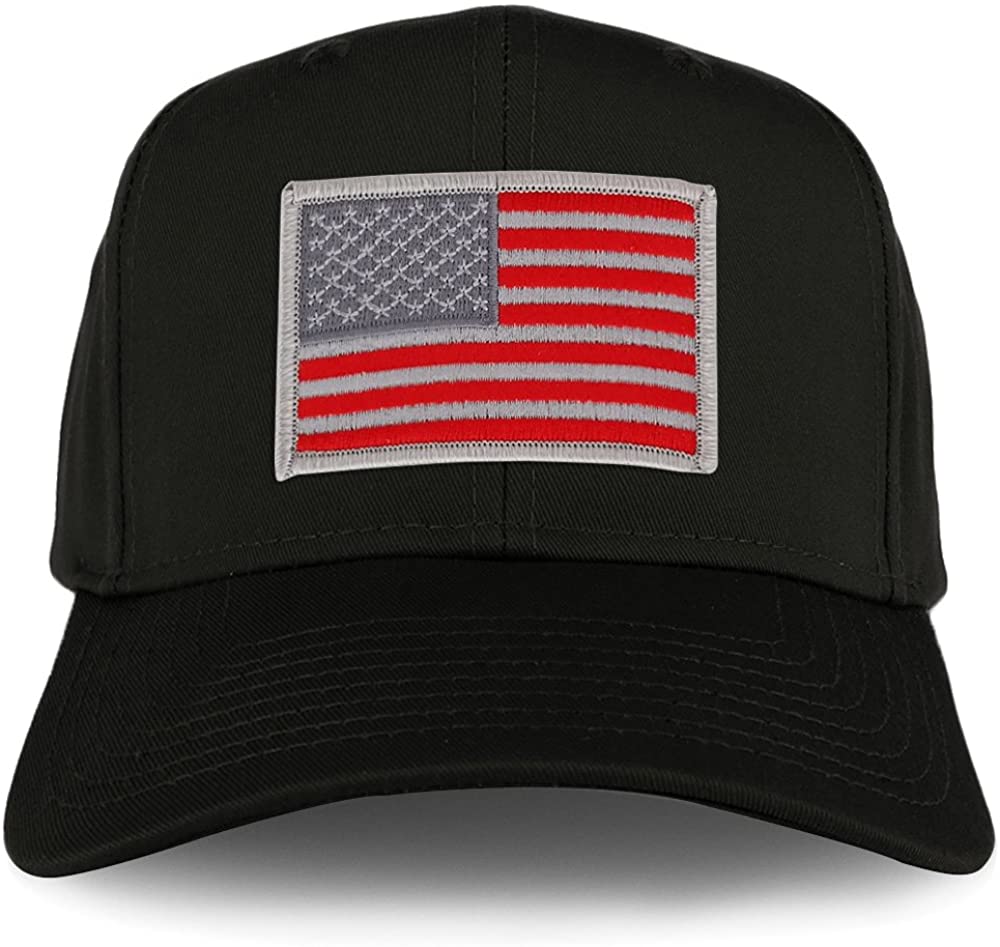 Armycrew XXL Oversize Red Grey USA American Flag Patch Solid Baseball Cap - Black