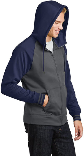 Men's Moisture-Wicking Varsity Two-Tone Fleece Full-Zip Hooded Jacket