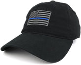 Thin Blue Line Embroidered USA Flag Soft Fit Washed Cotton Baseball Cap