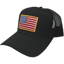 AC Racing USA American Flag Patch Snapback Trucker Mesh Cap - Black