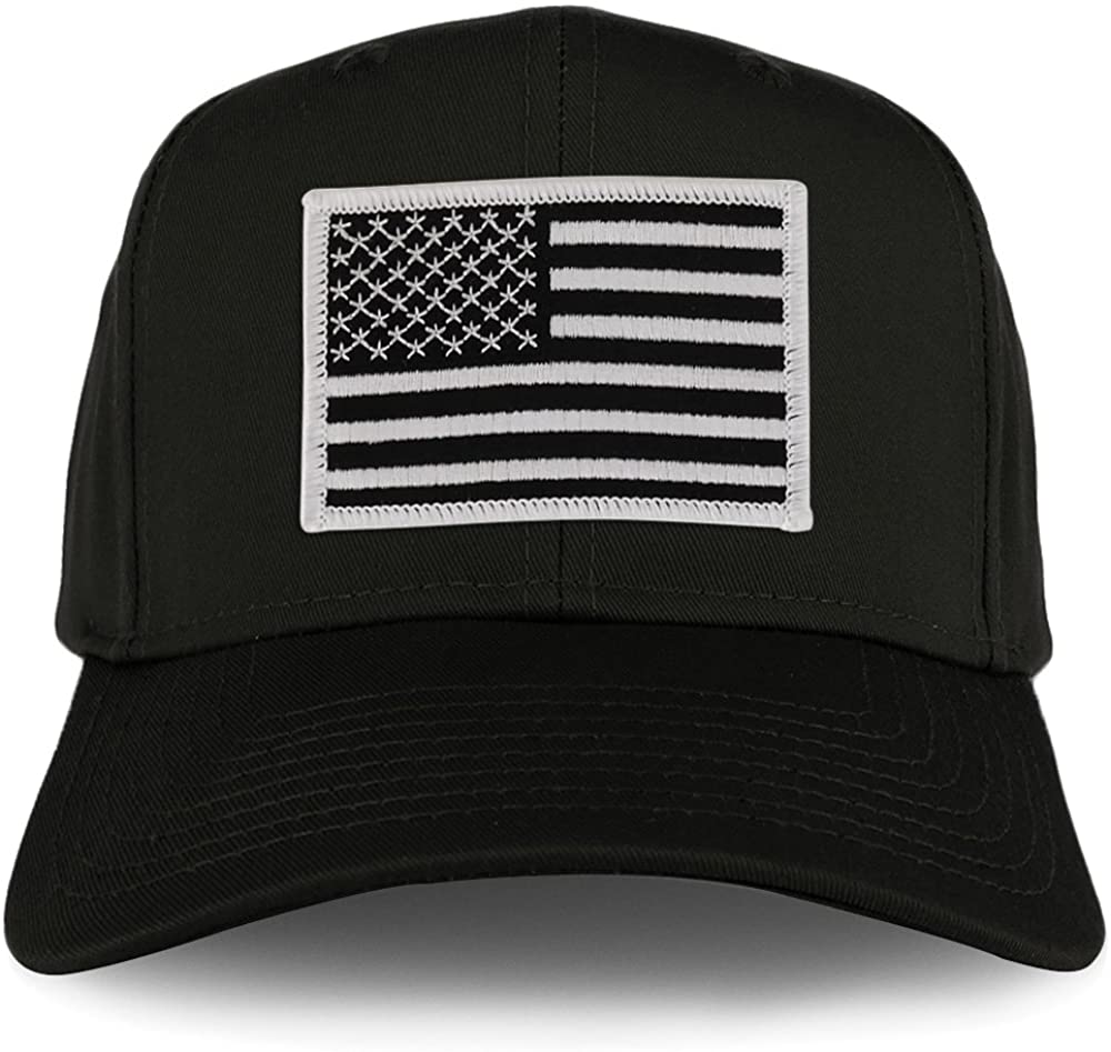 Armycrew XXL Oversize Black White USA American Flag Patch Solid Baseball Cap