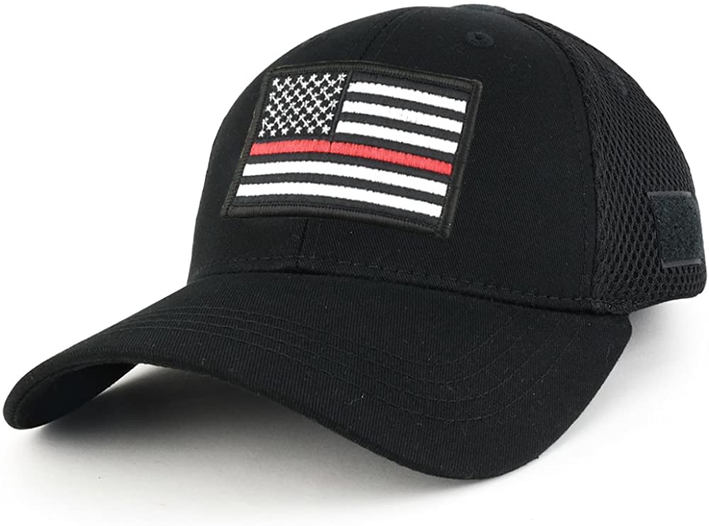 Thin RED Line American Flag Embroidered Patch Low Crown Adjustable Tactical Mesh Cap