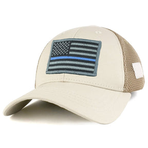 Armycrew US American Flag Thin Blue Line Embroidered Patch Low Crown Adjustable Tactical Mesh Cap