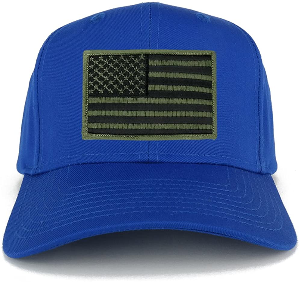 USA American Flag Logo Embroidered Iron On Patch Snap Back Cap - Royal