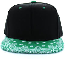 Armycrew Blank Bandana Print Flat Bill Two-Tone Adjustable Snapback Cap - Black Black