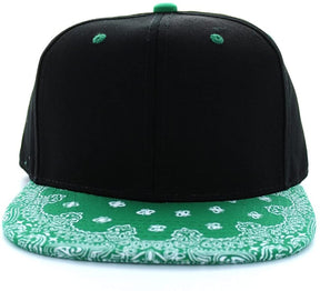 Armycrew Blank Bandana Print Flat Bill Two-Tone Adjustable Snapback Cap - Black Black