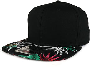 Armycrew Hawaiian Printed Visor Flat Bill Adjustable Snapback Baseball Cap