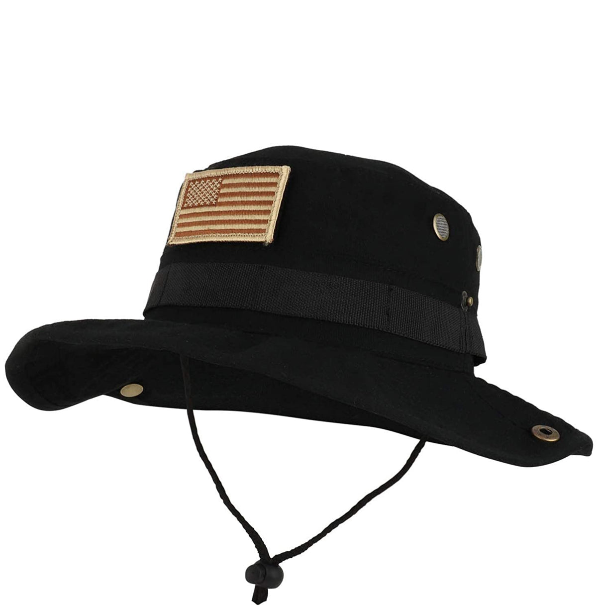 Armycrew Military American Flag Hook and Loop Patch Boonie Cap with Chin Strap