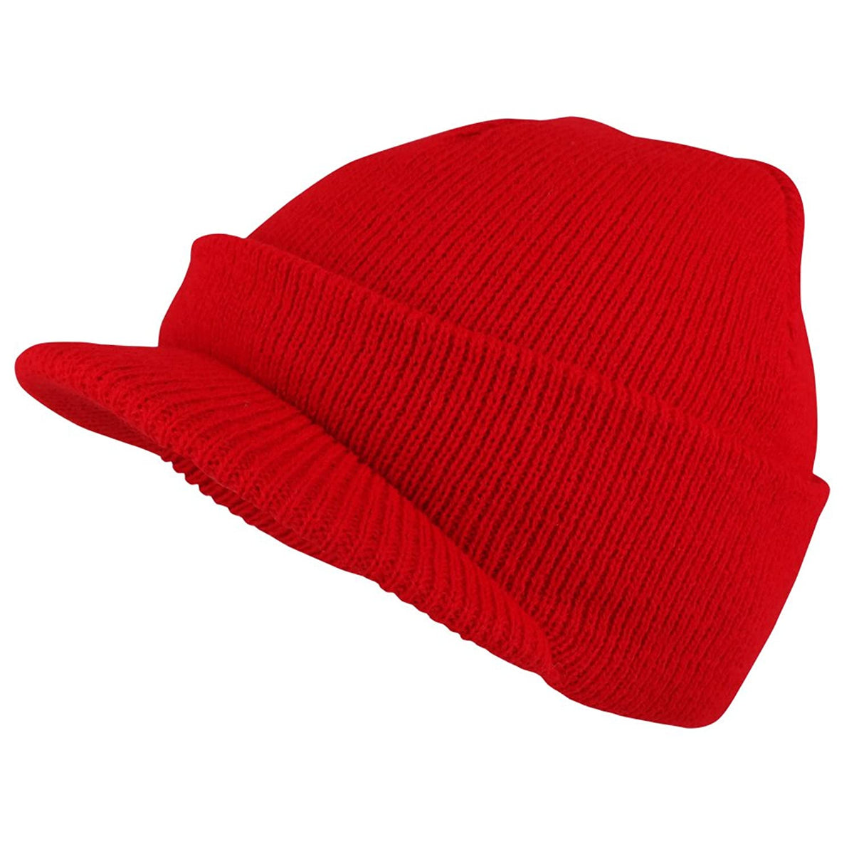 Kid's Winter Knitted Cuffed Beanie with Pre-Curved Bill