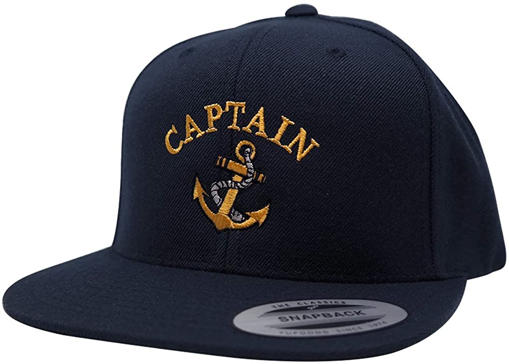 Flexfit Captain with Ships Anchor Embroidered Flat Bill Snapback Cap