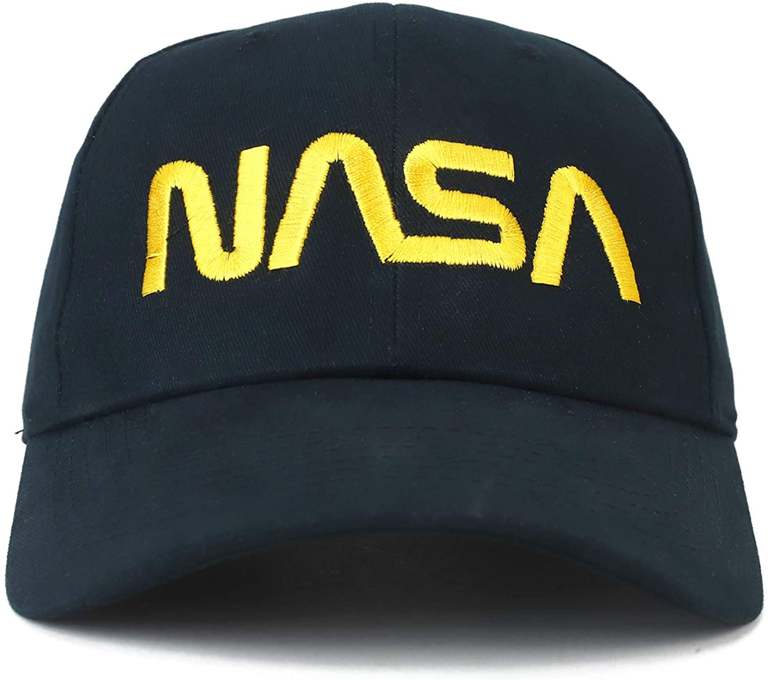 Armycrew NASA Worm Gold Text Embroidered Deluxe Brushed Cotton Baseball Cap