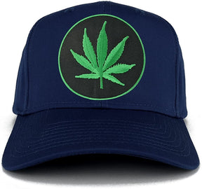 Marijuana Leaf Circle Iron on Patch with Green Border Adjustable Baseball Cap