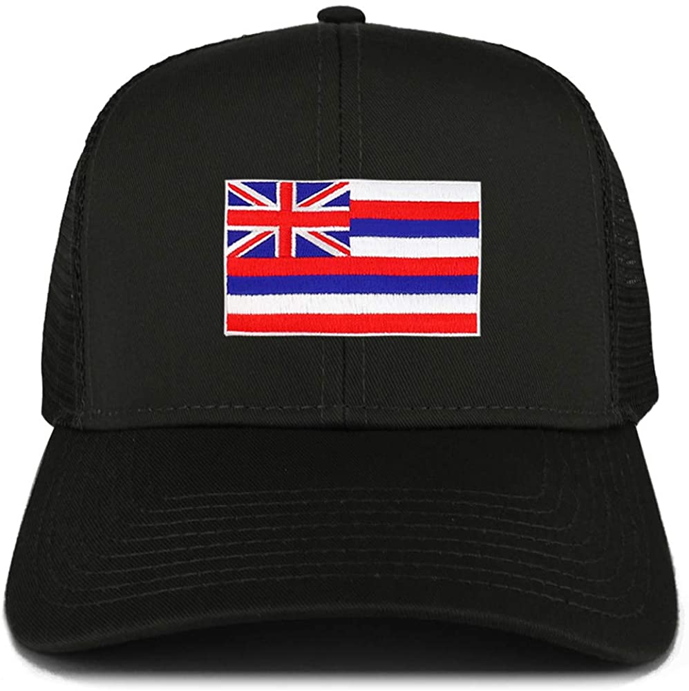 Armycrew New Hawaii Home State Flag Embroidered Patch Mesh Trucker Cap - Black