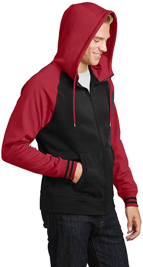 Men's Moisture-Wicking Varsity Two-Tone Fleece Full-Zip Hooded Jacket