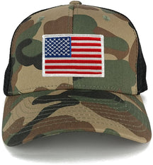 US American Flag Embroidered Iron on Patch Adjustable Camo Trucker Cap - WWB - Black Grey