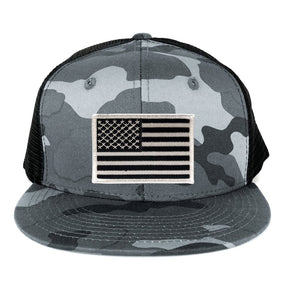 Armycrew US American Flag Embroidered Patch Adjustable Urban Camo Trucker Cap - UUB - Black Grey