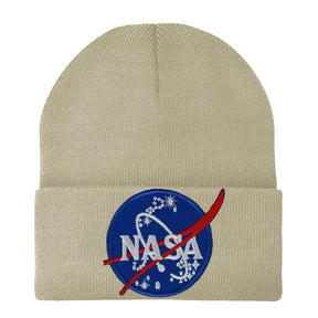 Made in USA - NASA Insignia Logo Embroidered Patch Long Cuff Beanie