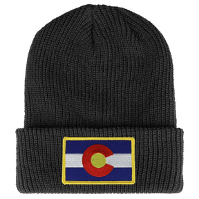 Armycrew Colorado State Flag Embroidered Patch Winter Ribbed Cuffed Knit Beanie